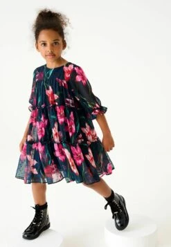 Floral Tiered Standard - Jurk - Navy
